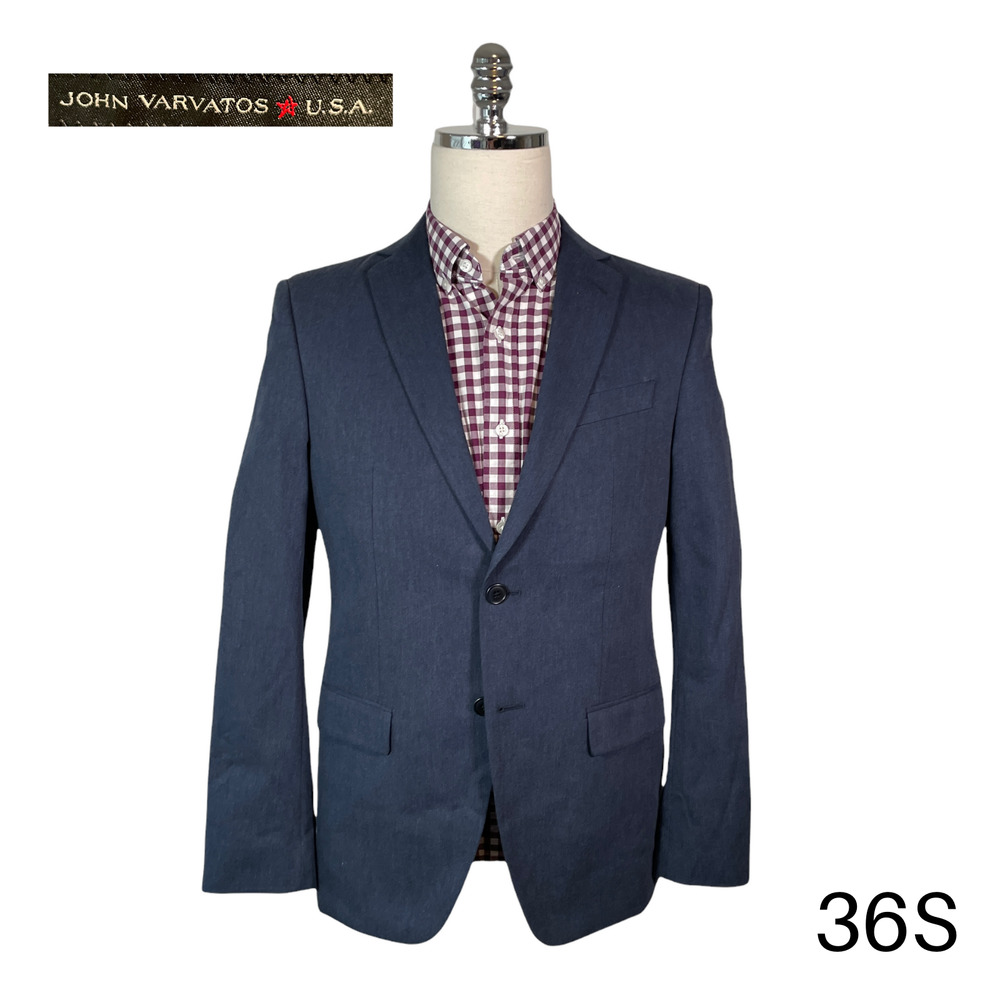 John Varvatos USA 36S Bedford Navy Sharkskin Sports Coat Blazer Jacket Cotton